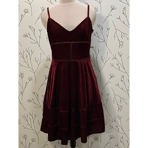 ROMEO+JULIET COUTURE Burgundy Ribbed Velvet Gold Shimmer Dress MEDIUM Whimsygoth - Picture 2 of 8
